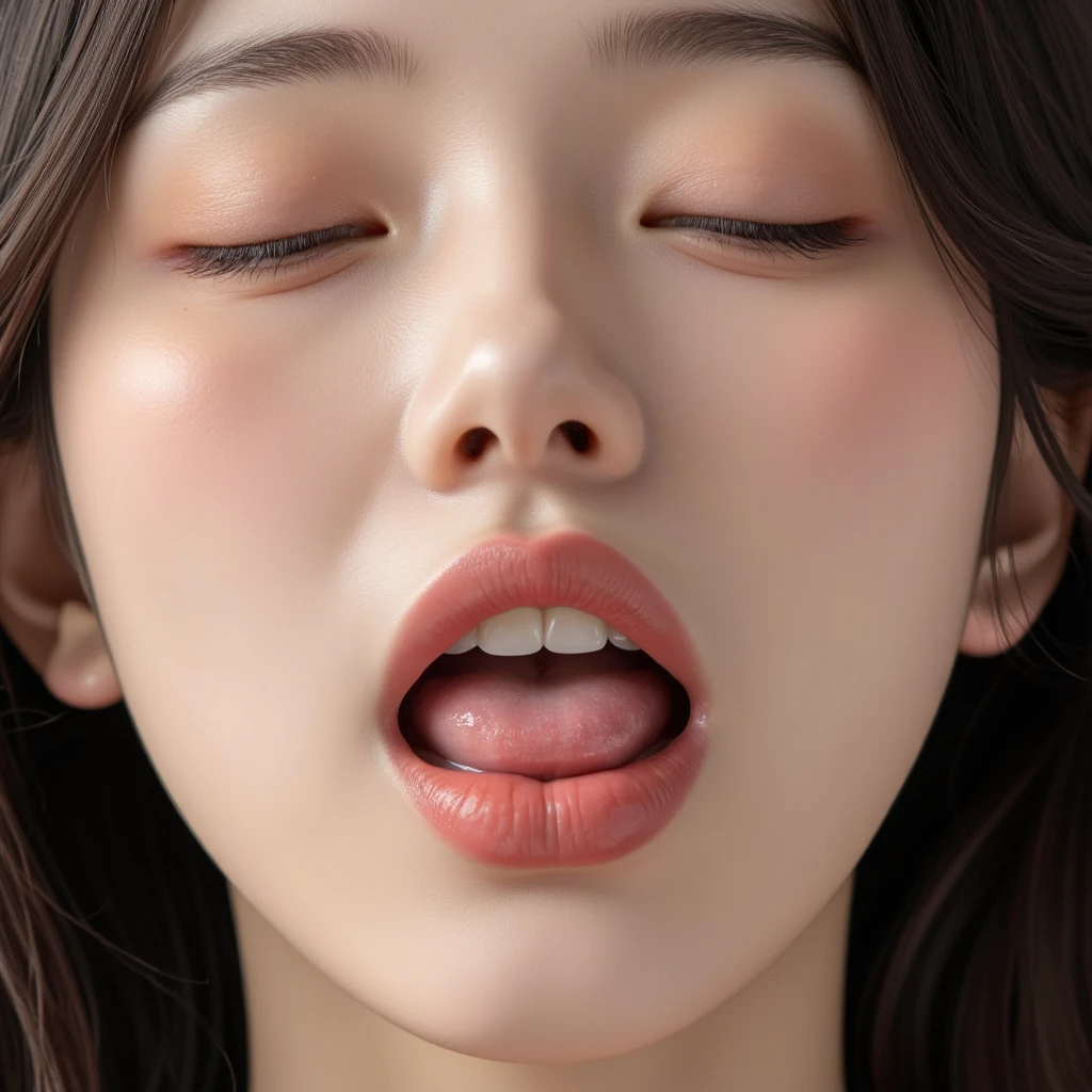 masutepiece,,award - winning photo, Extremely detailed, edgOrgasm,Face Focus, bust-up、Woman with mouth open and eyes closed , Woman with Edge _Face、30-years old、A dark-haired、Glossy skin、NSFW,