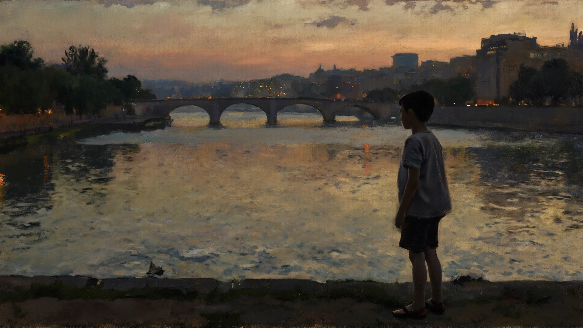 <lora:Jean-Baptiste-Camille Corot Style:1>Jean-Baptiste-Camille Corot Style - photographic style boy wearing beret France painting Eiffel Tower artistic Paris culture creative impressionism pioneer Claude Monet 1889