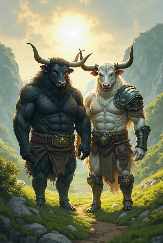 Furry, Antro, anthropomorphic, Solo, Bull, Bovine, White horns, loong bovine tail, (furry Brown Dark), tribal tattoo arm, (Male Bulge), nose ring, Conk, Ring Noise, narigon, Aro en Nariz, piercing noise, Big Balls, Big Ass, Wearing a Black Leather Harness, Arnes Negro, Black bicep leather bracelet, Leather Buckle Armband, black leather warrior skirt, thread thong, Black Belt, Spiked Collar, Spiked Wristbands, (Leather Bicep Arm Strap), man pendant, Spiked Anklet, Hooves, Hairy, Full Body, Braided Mane, Hairy Torso, Seen Standing, Upright Standing Pose, Blue Pupil Eyes, High Resolution, 4K Detailed, Good Lighting, Beautiful, Blue Sky Background with Green Grass Meadow, black hair, photorealistic, Furry