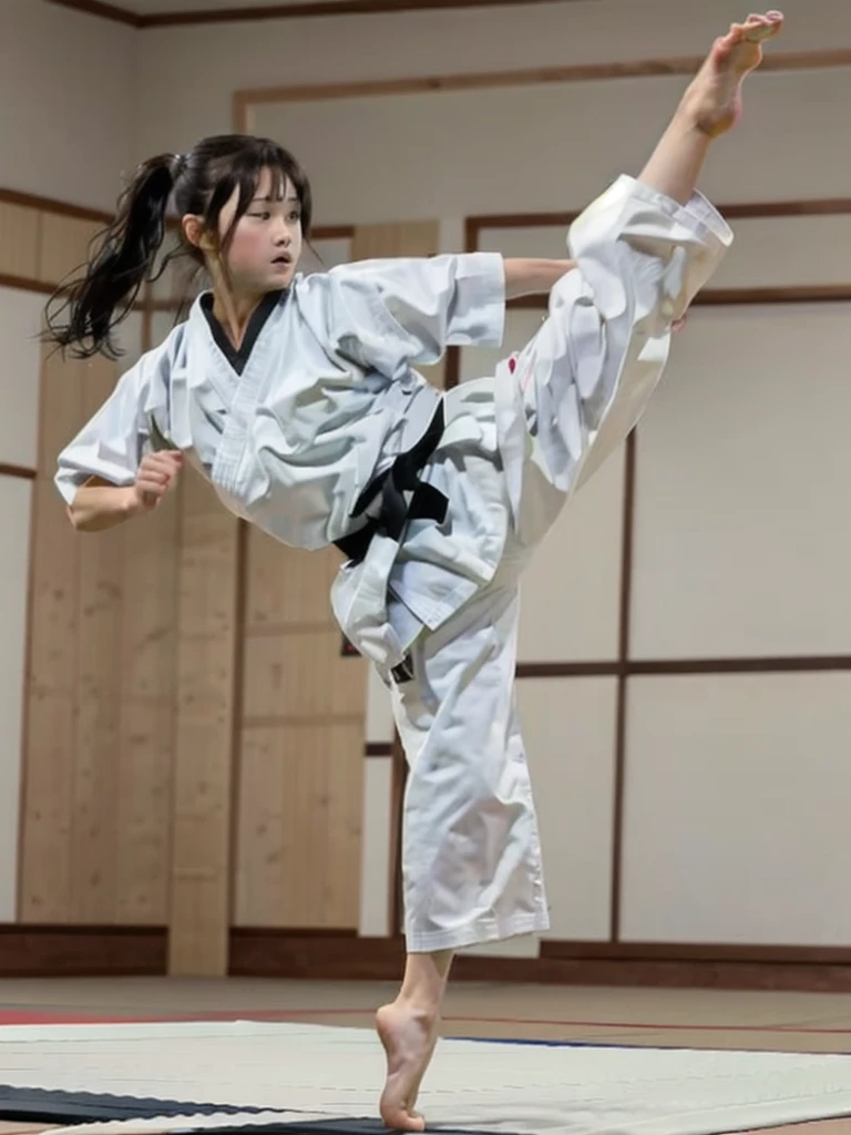 Masterpiece, highest quality, flat color, limited palette, low contrast
1 Girl, Karate, Get Wet, Ponytail