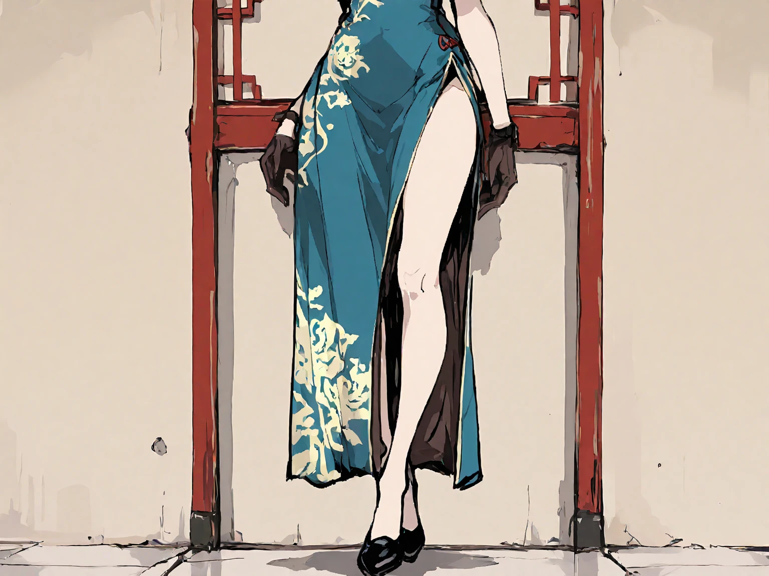 Period drama manga style A 15-year-old super beautiful Chinese girl with black hair in a bun cut(1 person) She is wearing a royal long-sleeved Chinese dress She is hugged by the perverted old emperor and forced to deep kiss him, causing him to cry. She exposes her nipples and gets fucked by The Body Builder She puts her arms around his neck She wraps her legs around his body