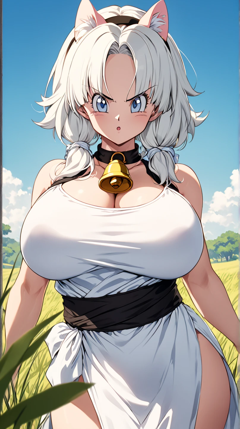 realistic, 1girl, white hair, purple eyes, glowing eyes, crop top, skirt, parted lips, blush, night, flowers, sun, sunlight,milf