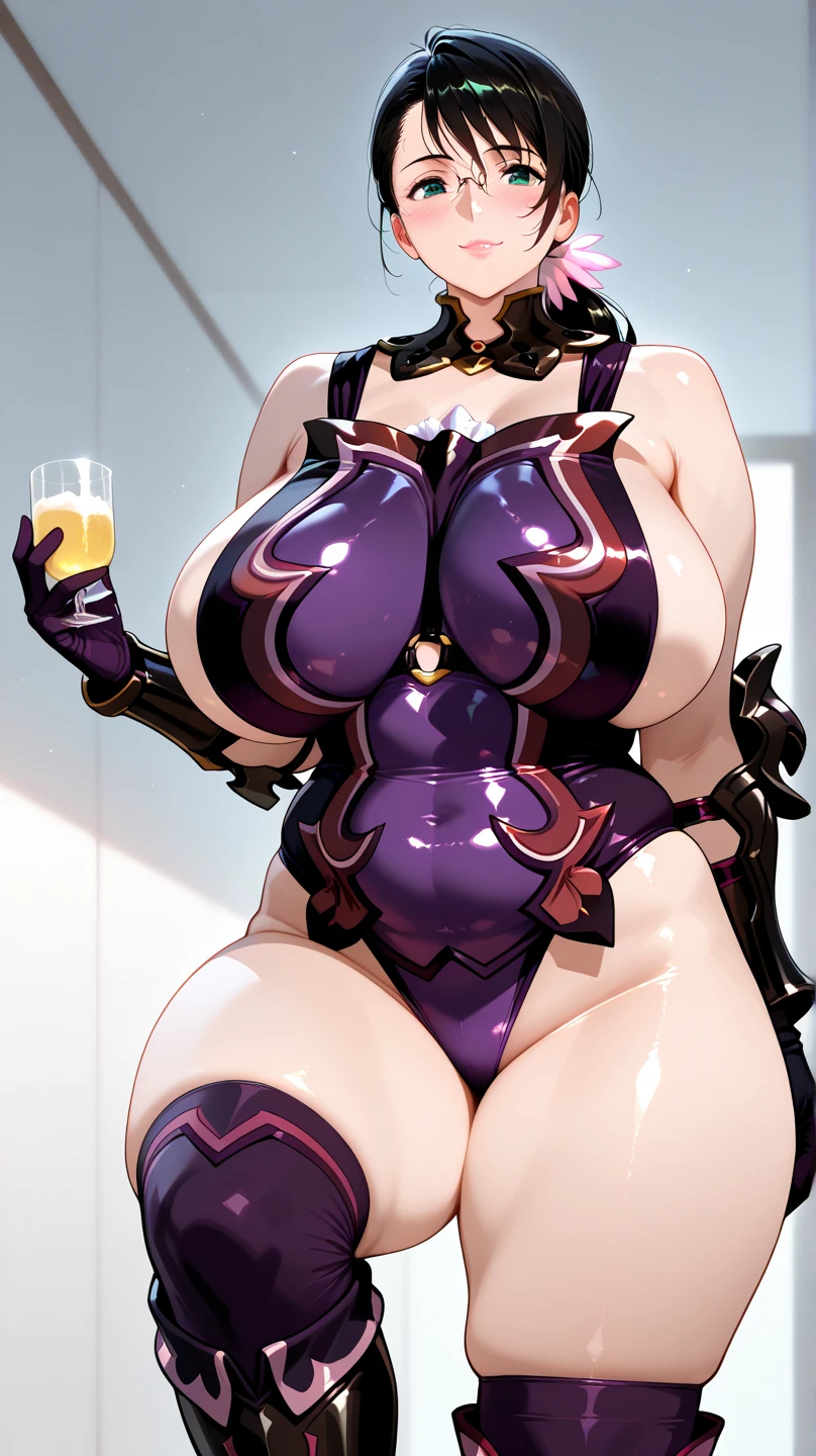(((best quality))), (((high resolution))), (((masterpiece))), ((ultra-detailed)), (illustration), ((an extremely delicate and beautiful)), ((super detail)), (((20 years old))), ((adult)), (((tall))), gleaming skin, shiny body, breast focus, (((((ultra-huge breasts))))), sadistic smile, ((big round eyes)), cute eyes, drooping eyes, two hands, five fingers, no extra hands, two legs, slender legs, ((biopunk)), ((metallic cloth)), (android), gynoid, delicate metal decorations, (medium length hair), (hair shorter than shoulder), braid, pony tail, (see-through), ((midriff-baring outfit)), (shining brightly), daytime, city, (dark pink blond), (metallic dark violet), (latex), camel toe, pussy juice, (((bare legs))), (cybernetics), ((corrupted maid)), ((topless)),