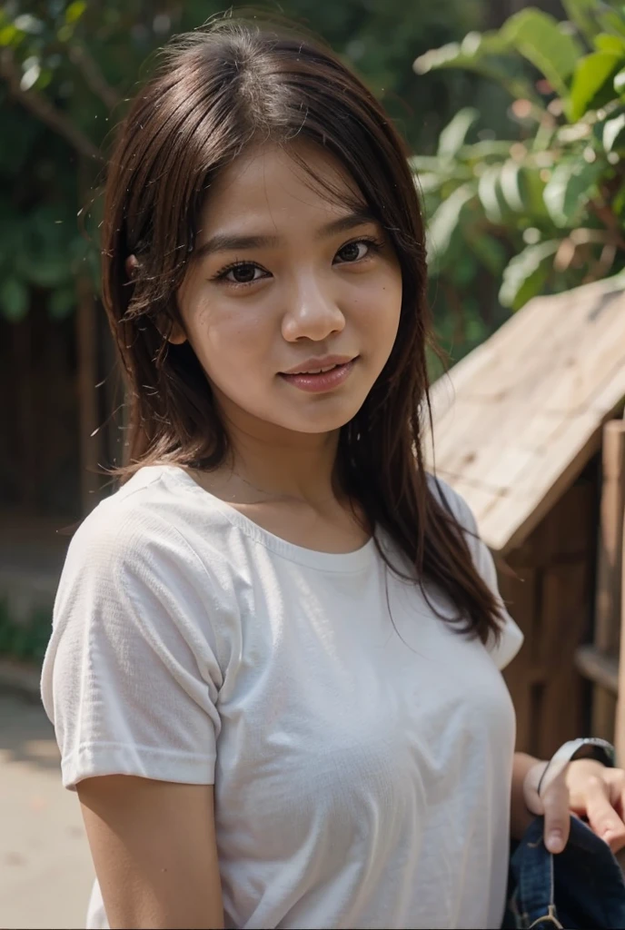 ((Best Quality, 8K, Masterpiece:)), Focus, realistic, A stunning high-resolution, vibrant photograph of 13 old young indonesian girl wear oversize tshirt and cute shorts,laughing, cute pose,surrounded by men, multiple men, men embracing her shoulder ,sexy aura, erotic mood,at very indonesian street village , indonesian streets backdrop,realistic photo, full body shot,The background is slightly blurred to keep the focus on her, creating a beautiful bokeh effect. soft sunlight filtering through, front view, crotch,btlowerpant