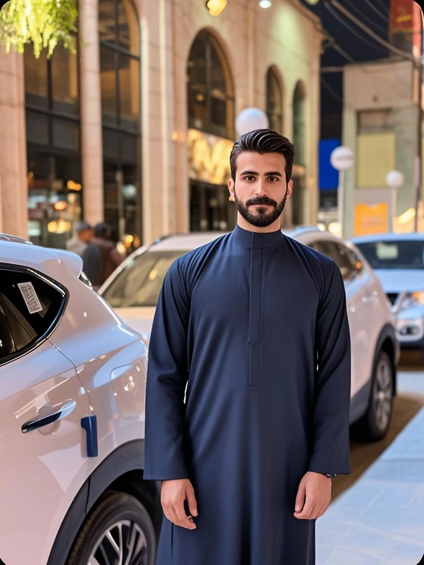 A young emirati man, smiling, happy, big eyes, pixar style