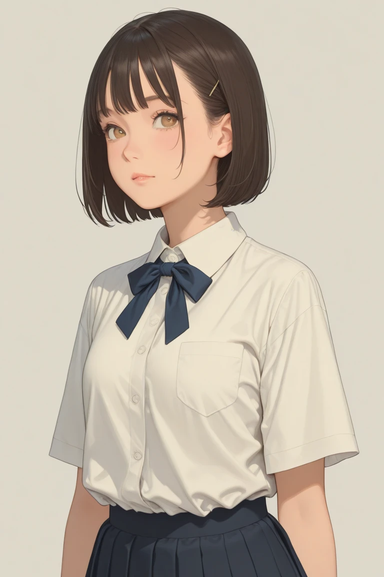 (One woman), short bob, 18 years old, Japanese, brown eyes, brown hair, slim figure, (flat chest), high school girl, classroom, school summer uniform
Break
Her blouse was transparent, revealing her black bra and bra straps.