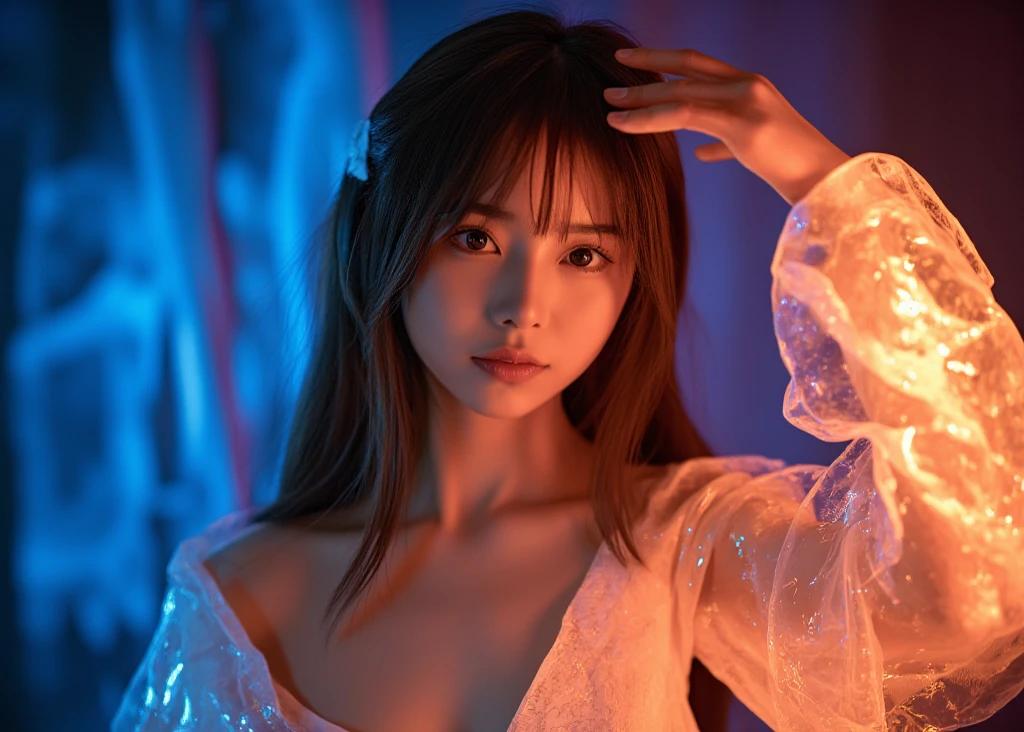 Random posture, mix4,(8k, RAW photo, best quality, masterpiece:1.2), (realistic, photo-realistic:1.37),1girl,cute,cityscape, night, rain, wet, professional lighting, photon mapping, radiosity, physically-based rendering,, gradient black colour hair,, White hair, short curly hair, handsome, girl, white ball suit, top quality picture, high resolution, 1080p, (clear face), (detailed facial description), (detailed hand description), (masterpiece), (exquisite CG), extreme light and shadow, messy hair, master's work, rich details, (fine facial features), (highest quality picture), (masterpiece), (detailed eyes),Look ahead with your eyes,Fine collarbone