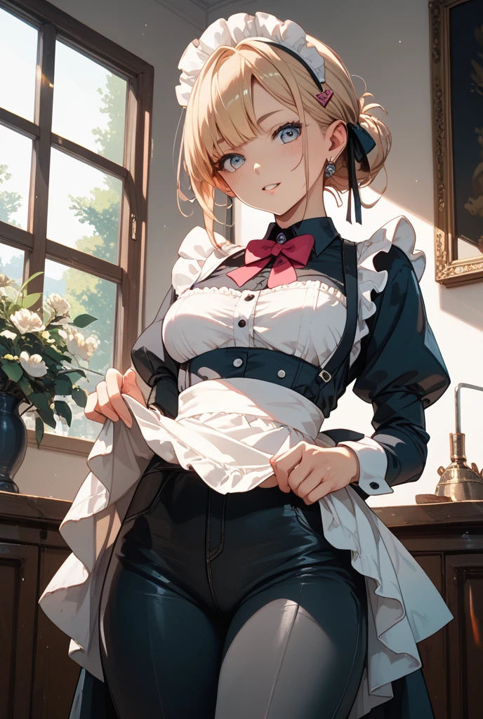 ((((masterpiece, Highest quality, High resolution)))), Extremely detailed 8K, Beautiful girl with a voluptuous body, (Ultra HD, Super detailed, Very detailed, Very realistic, Ultra-realistic, Photo Real), (One girl:1.5), (Realistic white hair), (Short Wavy Hair, hair ornaments, Earrings), (Dynamic pose), To the camera, View your viewers, (blush, Embarrassing, smile), (Purple eyes, Sharp eyes), (Firm breasts:1.2), (Beautifully detailed face, Beautiful attention to detail), ((Maid clothes, Maid Apron, Cat Ear Headband)), (detailed pussy),  Sweat, shine, (Sunbeam, sunlight),  coffee shop, ((Highest quality、High resolution))、Portraiture、Perfect body、Saggy, ample breasts、Sexually excited expression、((throw、maid shows pussy))、Love Juice、I'm inviting you to have sex,(nsfw)、 (spread pussy、crotch grab、Uterus)