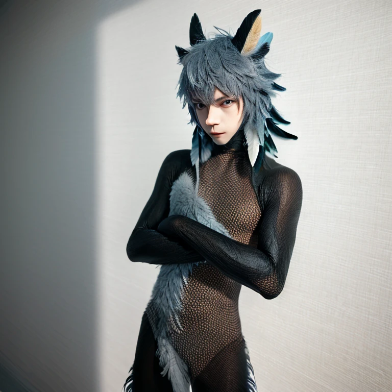 頭部が山羊で下半身がBlack body hairに覆われた足に蹄を持つ全裸の女の子,Extremely thin body,Small breasts,Beautiful nipples,Crouching pose,Very long arms,Long, pointed claws,Black body hair,Black realistic goat face,Goat Eyes,A girl who looks like a devil,Hairless upper body,Perfect goat face,Skin-colored upper body,Hairy lower body