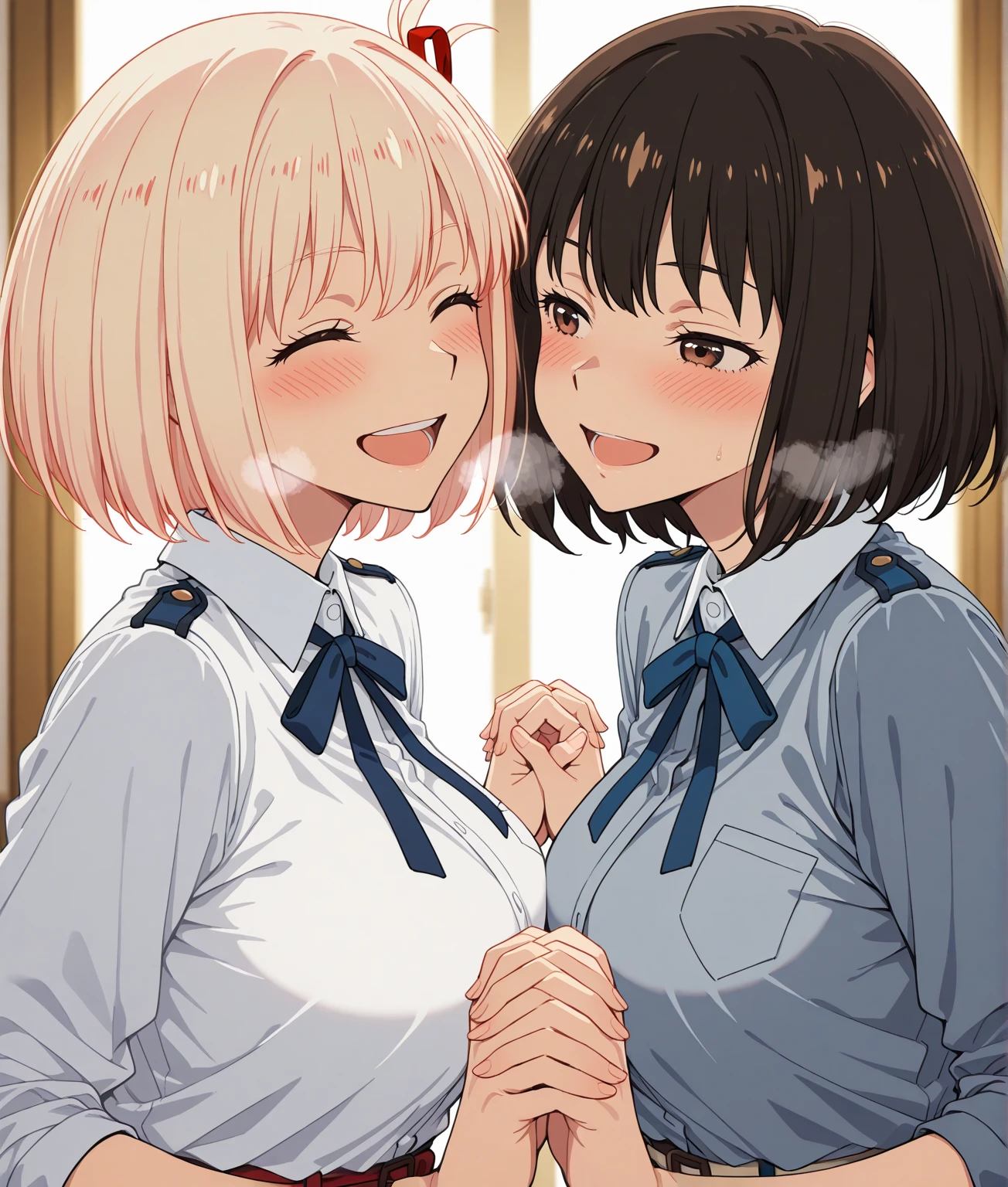lycoris recoil, (nsfw:1.6), (bukkake1.4), 2girls, (handjob:1,2), (Takina Inoue gives handjob to Nishikigi Chisato:1.4), 
(takina, handjob),lyln,inoue_takina,black_hair,long_hair,black_jacket,
(chisato, wince,orgasm:1.5,awaiting tongue, dick girl, Futanari:1.6 ), lyqs,nishikigi_chisato,blonde_hair,short_hair,
best quality,masterpiece
  