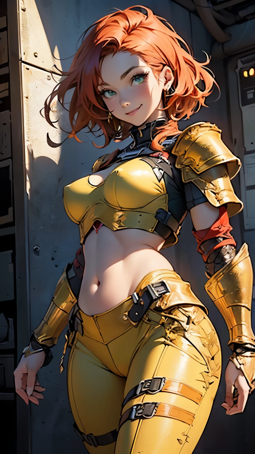 (masterpiece, best quality:1.2), cowboy shot, solo, 1girl, kirijoarmor, blush, embarrassed, looking at viewer, armor, gloves, sweat, curvy