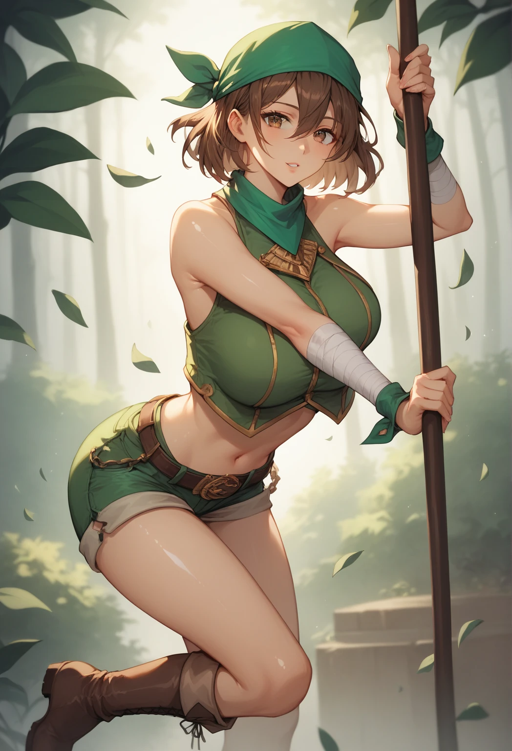 por kenket, por totesfleisch8, (por thebigslick, por silverfox5213:0.8), (por syuro:0.2),, rey-adelaida, Dos , (mejor calidad, obra maestra:1), solo, antro femenino peludo, ojos verdes, vendas para los brazos, pelo largo, Light brown hair, retrato, dedos, garras de dedo, mirando al espectador, cola felina, fuerte, muscular, Corona, (outdoor dark forest trees blurred blurred background:1.1), abdominales marcados, sin camiseta, mujer, grandes tetas, topless, sin ropa en el torso, desnuda, 
taking off the clothes, 