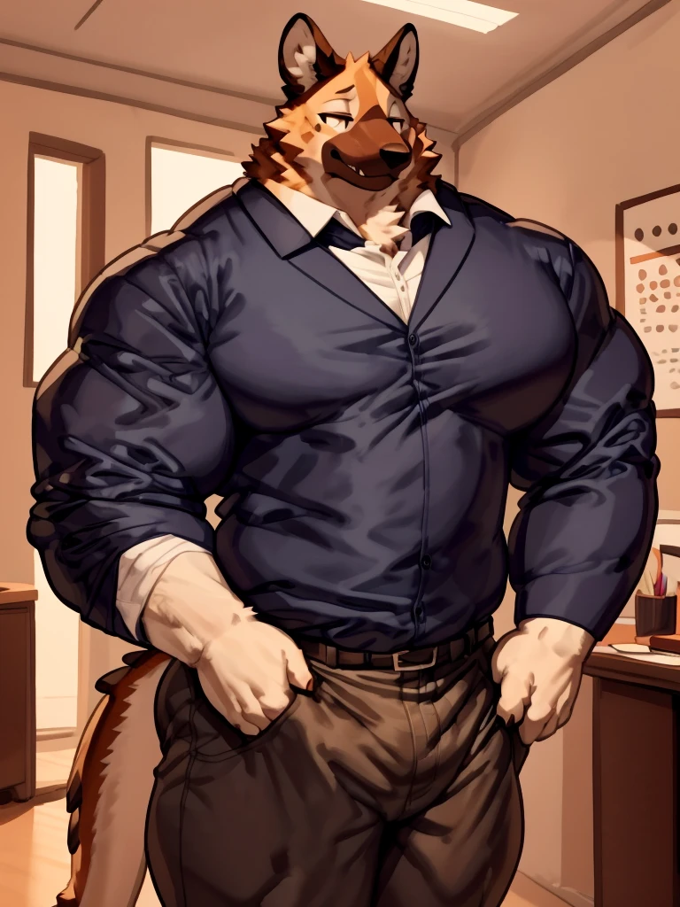 Author: bontiage, (1 boy), One, tiger, big bulge crotch, boner, pants, long sleeve plain shirt, necktie, Men's Second, kemono, hot body, muscle, Beautiful, sexual, Attractive guy, (Detailed black eyes), brows, (masterpiece, A high resolution, Best quality), 4K, a male, Beautiful shadow, (red cheek:1.5), from front, reflection in a small mirror