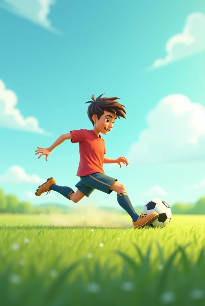 boy with soccer ball in blue shirt
