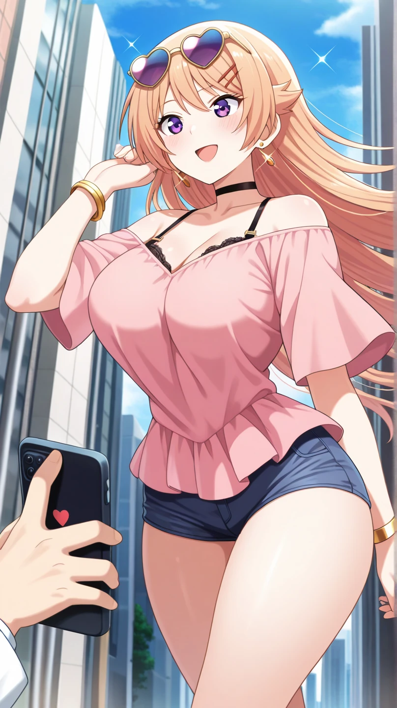 1boy,Hands to shoot、POV, Hold up your smartphone screen、Girl on smartphone screen、Smartphone screen in front of the screen、Smartphone Focus、1girll、Girl in the back、japanese Gal、Fancy makeup、Shiny pink bed、sexy milf、Jin (MTSP)'s Tachibana Kyouka、nsfw