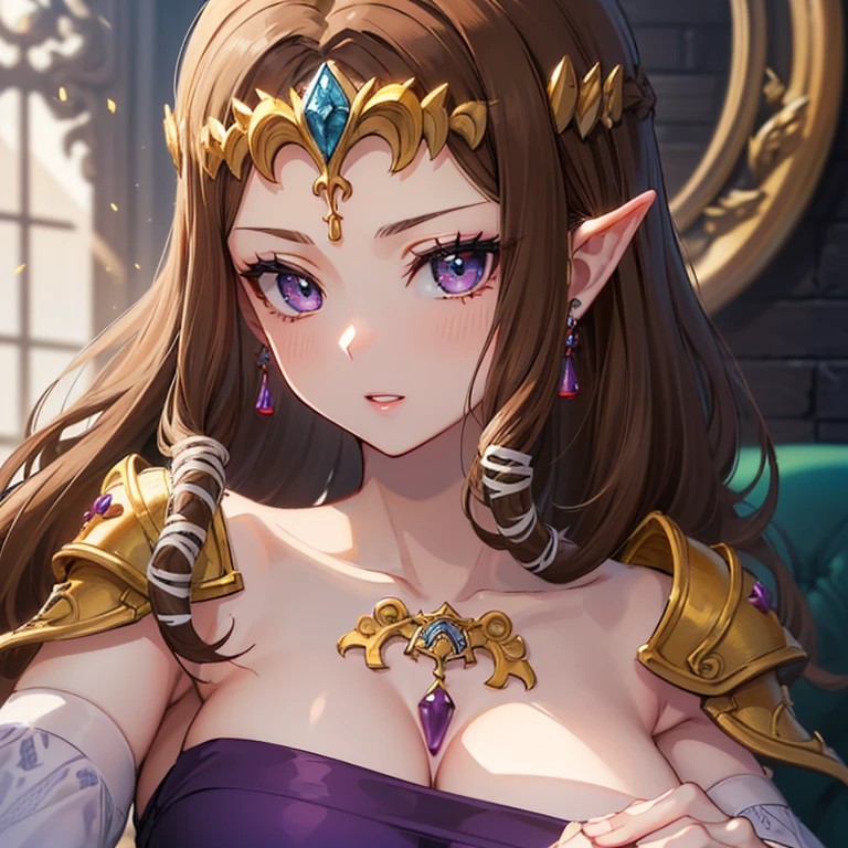 ((Very detailed and 美)),((Face close-up)),((((Exposed breasts)))),()),((Exposed shoulders)),(((()))),(Expressionless)),,((alone))Anime art style,masterpiece,(Highest quality), (Very detailedな),(とても繊細でbeautiful),(alone),(Detailed face ),(((Open both eyes))),(((((Mature Woman,Queen))))),((とてもbeautiful肖像画)),((crinoline)),,((Straight Long Hair),(()),((Open your mouth)),(((Expressionless))),((Purple Blouse)),((Dark brown hair)),,Princess Zelda, ((Highest quality)), (Very detailed), ,(((constrained))),beauty,beautiful,Princess Zelda, Ticker,)),
((At the bed))Nintendo, The Legend of Zelda