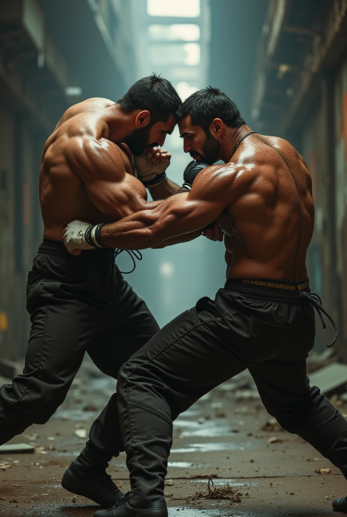 A strong man in looking at the week man with anger. Weak man is scared. Indian man.
