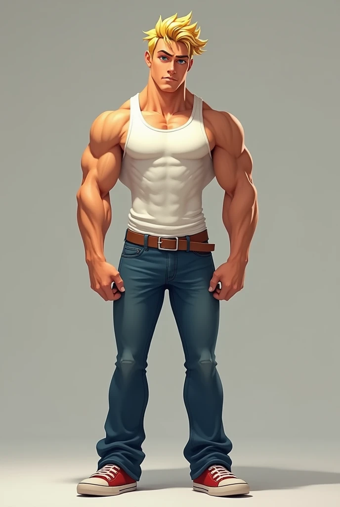 Buffed teenage boy with big feets