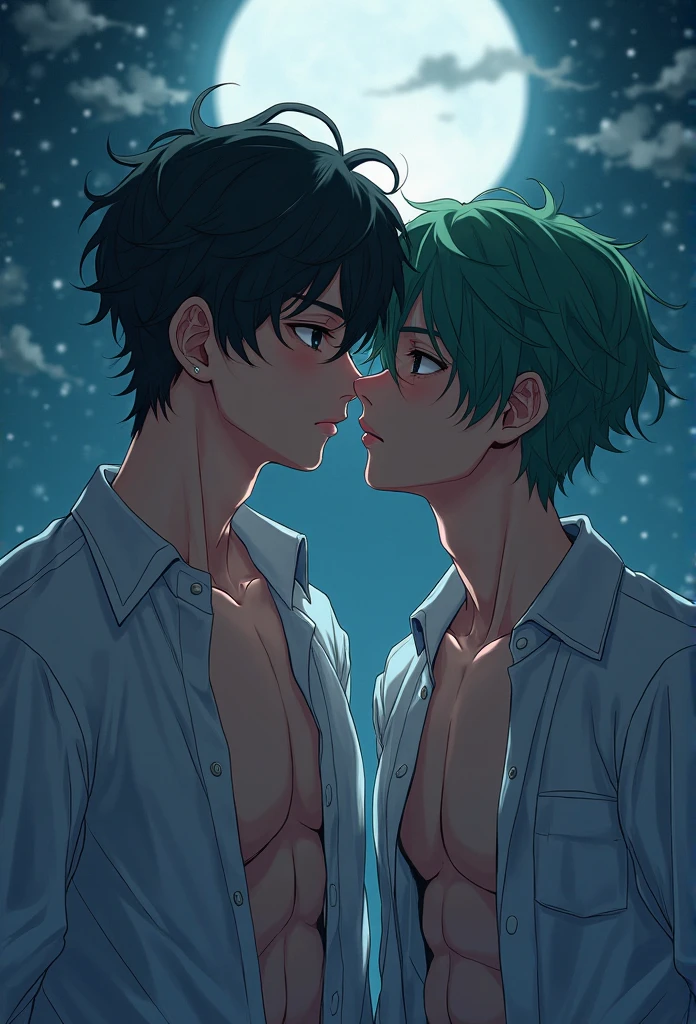 Two boys (anime boku no pic) (kissing with toungue and saliva)