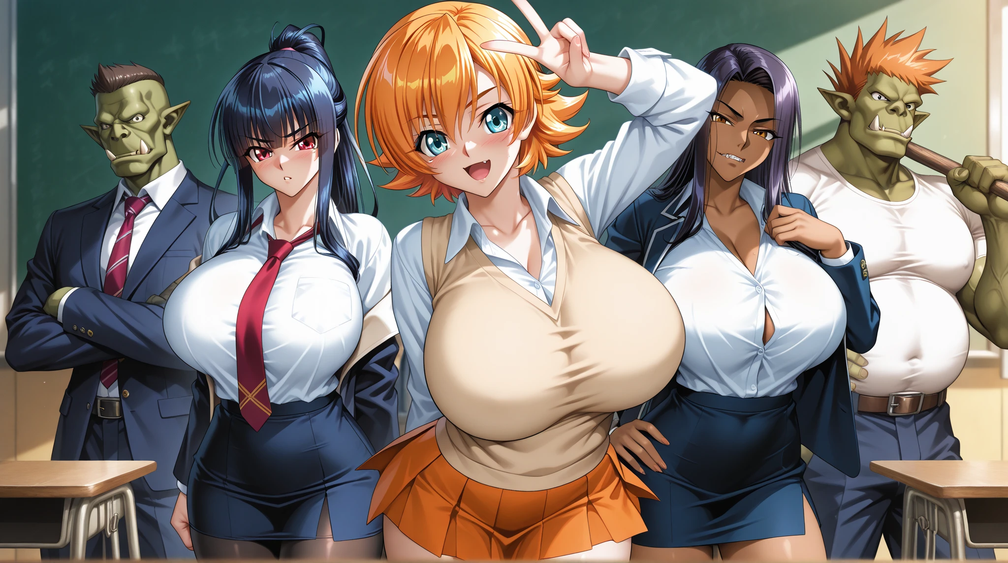 A group of very sexy, athletic girls of various ethnicities and heights with gigantic breast, naked, blowjob, cleavage showing, volumetric lighting, from front, 8k, hdr, high quality, masterpiece, perfect face, 8k, highly detailed, photorealistic, cum everywhere