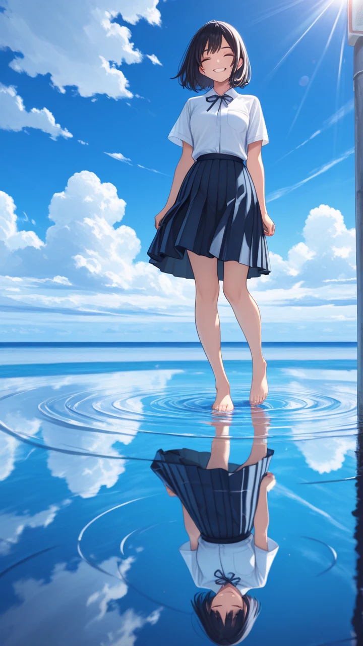 ((masterpiece)), best quality, anime art wallpaper 8 k, anime girl walking on water, ripples, backdrop of dawn, saturn in the background, illustration, concept art, anime, key visual, trending pixiv fanbox by wlop and greg rutkowski and makoto shinkai and mamoru hosada and studio ghibli