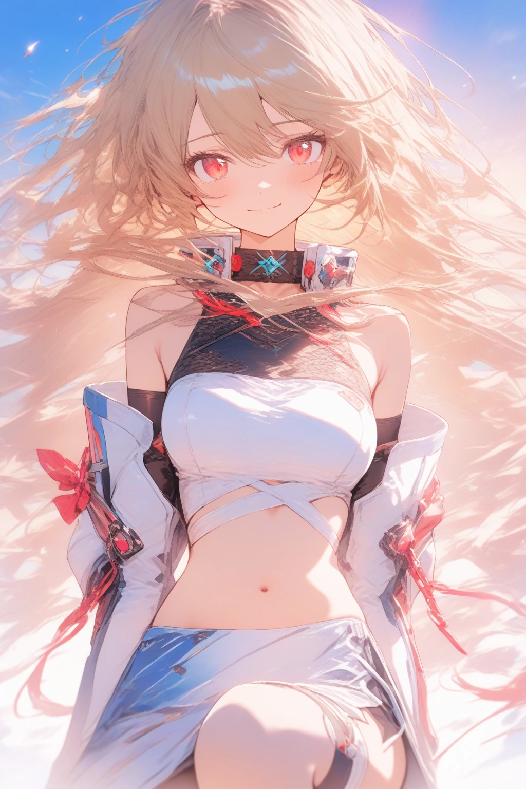 1girl, 1 female, Mordred, Fate/Grand Order, anime style, ultra realistic, high detail, sexy pose, sexy, beautiful, exposed skin, slender, skinny, exposed breast, large breast, nipples, nude, nudity, absurdres, high res, ultrasharp, 8K, UHD, retina, masterpiece, accurate, anatomically correct, perfect anatomy, textured skin, super detail, high details, high quality, award winning, best quality, high res, looking at viewer, detailed eyes, four fingers and one thumb per hand, perfect hands, perfect finger, two arms only, no clothes, revealing, blonde hair, green eyes