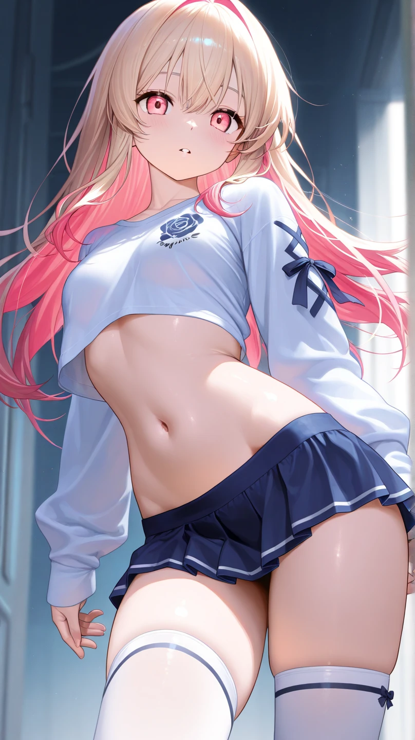 (((focus panties))), (I look up at the girls from the ground.)、(The girls who surrounded me and hugged me)、((A seductive wicked smile)), Yui、low length、(thin)、((10 years old girl))、(Transparent fair skin)、(((Elementary school girl)))、Blonde、Twin Tails、(Forehead)、Big eyes、Cropped tank top、(covered nipples), ((Angle from below)), Very short flared skirt、belly button、(Thighs), White full back panties, crotch、(Angle from the bottom of the girl), ((Girl squeezes me with her ass))、(Sexy pose)、((footjob)), 