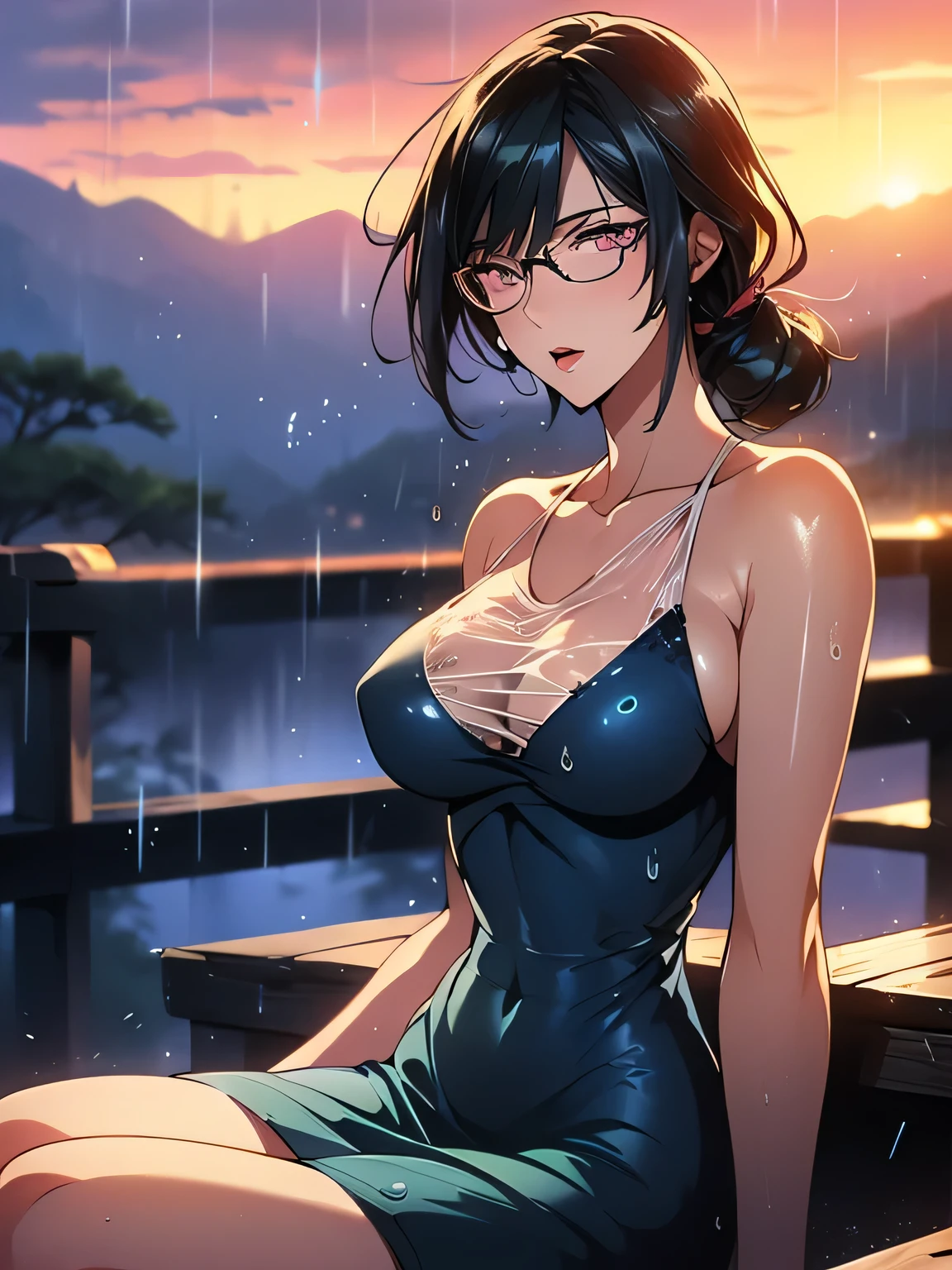 (masterpiece, best quality), intricate details,
1girl, <lora:merlin_nanatsu_no_taizai-10:0.8> merlin, short hair, fur trim, open clothes
sweating, boob sweat, cleavage, sweat on midriff, sitting, bathing, onsen, (black pubic hair:1.2),