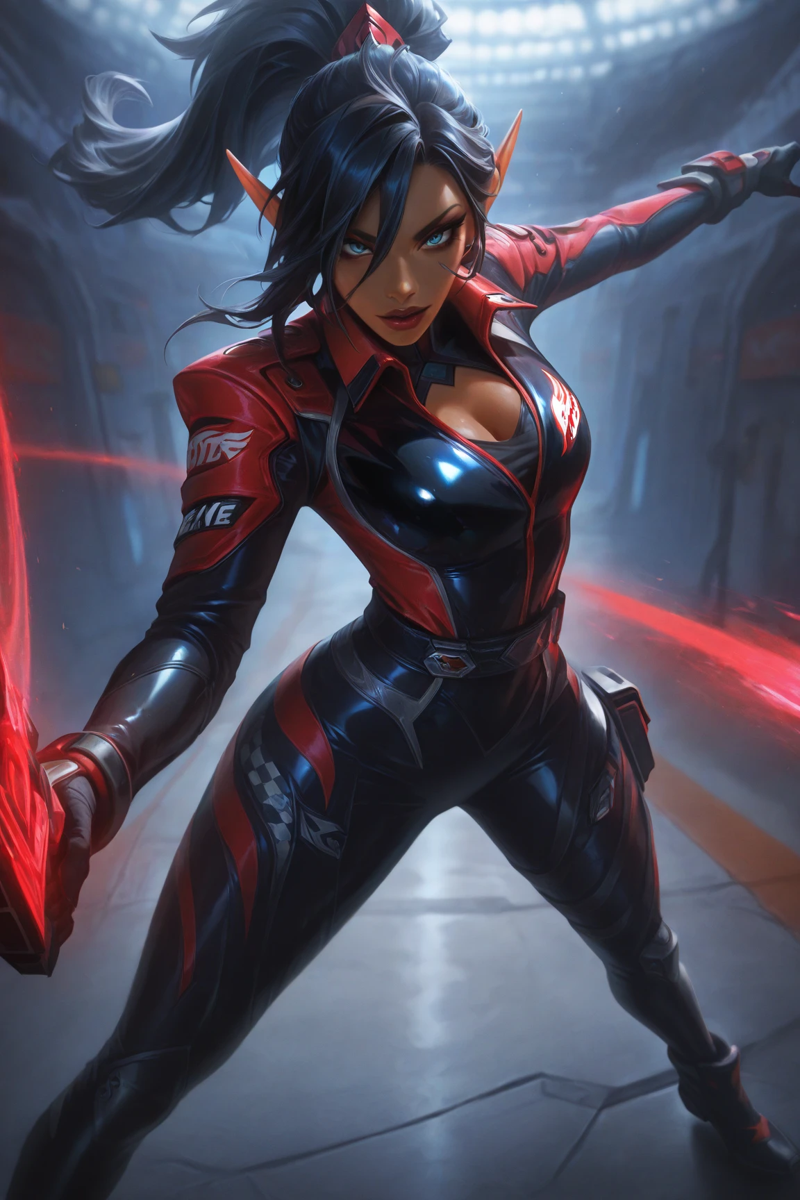 score_9, score_8_up, score_7_up, 1girl, solo, long eyelashes, ada wong, black hair, sunglasses, asian female,g0thicPXL,sinozick style,flat color, dark theme, glowing, neon