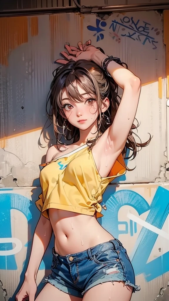 Uchimeimei, Very sensual, Clothes for girls with funk, Brazilian, Rio de janeiro, Dancing funk, scroll, big assa, thick leg, Wear extremely short denim shorts, wearing a mini shirt, There is leakage in the belly button, Nike sneakers, long whitr hair, Speakers at the back, full bodyesbian, Very realistic, Very sexy, 8K, 8K is extremely detailed), (Extremely Delicately Beautiful), (tmasterpiece), (Better quality: 1.0), (Ultra-high sharpness:1.0)
