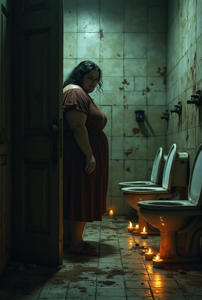 (((GOLDEN RATIO))),((grotesque))),(((gore))),((guts)),(((guro))),(((ocre colors pallete))),(((CURSED DARK FANTASY ENVIRONMENT))),(((cursed mental sanatorium atmosphere))),dark lights, at night, psycho , (aberrant plane:1.1),(((no clothes))),ultra detailed photography of a dark room illuminated by candles, in the center of the room a mirror shows a horny ghost female latina sexy extra plus size bbw very fat mexican woman spreading her legs naked showing her biggest breast only visible in the reflection, red paint splattered all over the room, dramatic, claw marks are visible on the wooden floor, chains and robes hanging, dark art by MSchiffer, eerie, creepy, nightmarish
