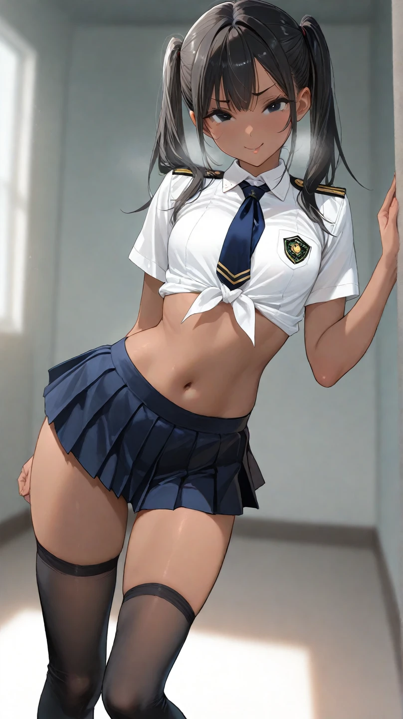 there is a woman in a uniform posing in a room, a hyperrealistic schoolgirl, a hyperrealistic schoolgirl, Young Sensual Gravure Idol, Japan school uniform, Realistic Young Gravure Idol, Young Pretty Gravure Idol, Cute Schoolgirl, of a schoolgirl posing, sakimichan, wearing japanese school uniform, japanese girl school uniform