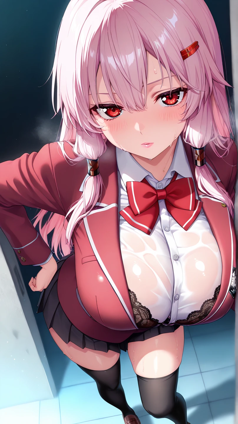 Hugob, nffsw, Purple hair, Long hair, Bangs, (Purple eyes:1.1), (medium breasts⁩:1.2),Blake Black Jacket, Black skirt, Collared shirt, Hair Ribbon, high waist skirt, Jacket, Long sleeves, Neck ribbon, Open your clothes, Open jacket, Pleated skirt, Red Ribbon, bow ribbon, Shirt, Skirt, sleeves past wrists, White shirt, Wide sleeves,BREAK looking at viewer,BREAK outdoors, BREAK (masutepiece:1.2), Best Quality, High resolution, Unity 8k壁纸, (Illustration:0.8), (Beautiful detailed eyes:1.6), extra detailed face, Perfect Lighting, extremely details CG, (Perfect hands, Perfect Anatomy),Naughty smile with mouth closed、NSFW,(vaginal,SEX),Cowgirl、(((1man with 1woman,Having sex)),girl on top,Straddling,SUI,bed),(Spread legs),(Squatting,Open legs),(Trembling girl )、1man、(Straddling a man:1.3)、(Penis inserted into the vagina :1.5)、(nipples are completely exposed,,:1.5),(teats:1.3),(shirts lift:1.3),(Open Shirt:1.3)