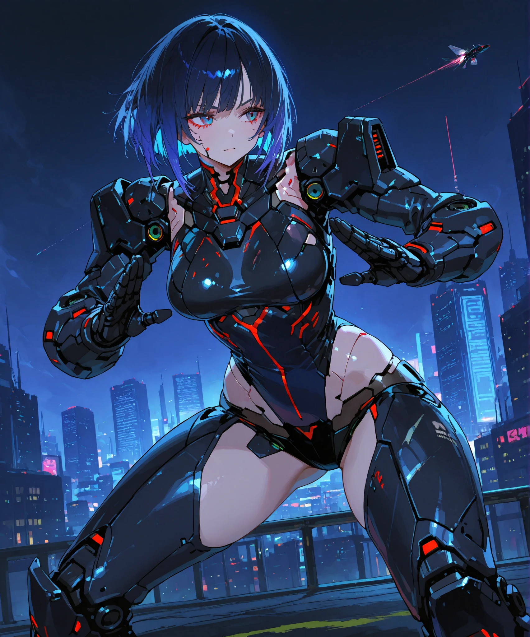 a beautiful detailed anime girl, sexy urban futuristic outfit, subzero mortal kombat mask covering mouth, submachine gun on back, masterpiece, 8k, ultra-detailed, photorealistic, intricate details, dramatic lighting, vibrant colors, cinematic composition, cyberpunk, science fiction, concept art style