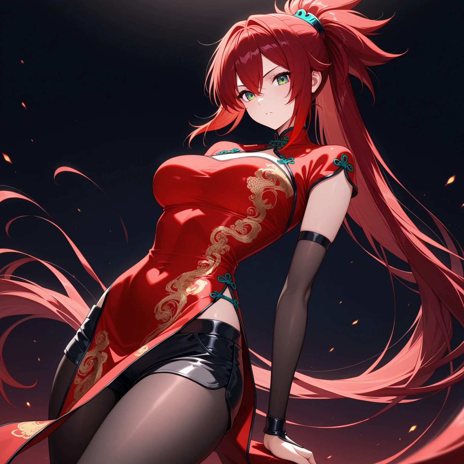 <lora:Fashion cheongsam_20231207093219:0.4> Fashion cheongsam,   <lora:RtPL-Cierra:0.9> cierra_(riviera), red_eyes, long_hair, gloves, red hair,, ultra detailed, masterpiece, best quality, aesthetic, detailed,
