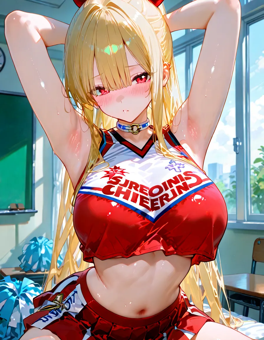 ram invader, detailed breasts, anime dick, (cheerleader: 1.2), muste piece, best quality, open mouth, tooth, ultra-detailed breasts, Yellow eyes, Pretty eyes, detailed face, Pretty girl, big chest, red face, (wet with water: 1.2), Generally poor breasts, areola slip, (Missionary position:1.5), (My nipples are sticking out: 1.2), (In a ward full of men: 1.2), (Heart shaped pupils: 1.5)