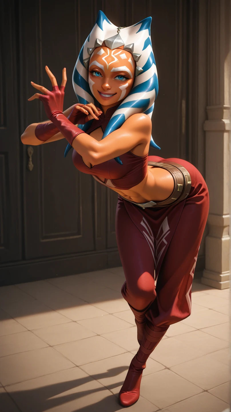 8K,L,Super beautiful ahsoka , big and full breasts,big smile,Super beautiful(Like the real thing)black and red sportina outfit,black and red sporty pants, Sexy,deviantart artstation cgscosiety, 3Dレンダリングcharacter art8 K, Alena Aenami and Artgerm, Wojtek Füss, trending on Artstation 8k, trending on artstation hd, Adventure hyper realistic rendering, Perfect body with realistic shading, photorealistic perfect body, Ultra - High resolution,Super high resolution,surreal,fantasy art,character art,high quality,Sexy,Brown-haired shorthair,strongly cracked abdominal muscles,muscular slim body,muscular slender lower body,