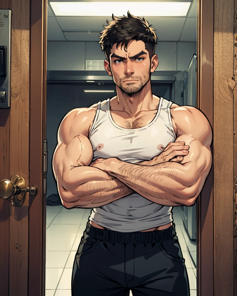 A young, attractive   man  inside of a bank vault while wearing an erotic, revealing, and see-through fishnet lingerie, ?????,  out, NSFW, big chest, big hips, wet body