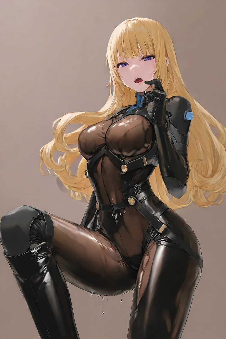 One girl, alone, Arisa ichigaya, Blonde long twintails, x Hair accessories, Large Breasts, Tight bodysuit, Are standing