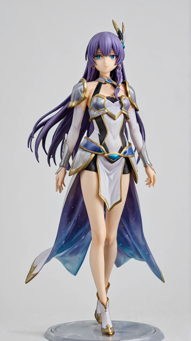 Raikou, parted bangs, purple eyes, purple hair, long hair, hime cut, forehead, inapriestess, strapless dress, single thighhigh, single detached sleeve, black gloves, low wings, halo, extreme muscular body, big breasts, 4 arms, full body.