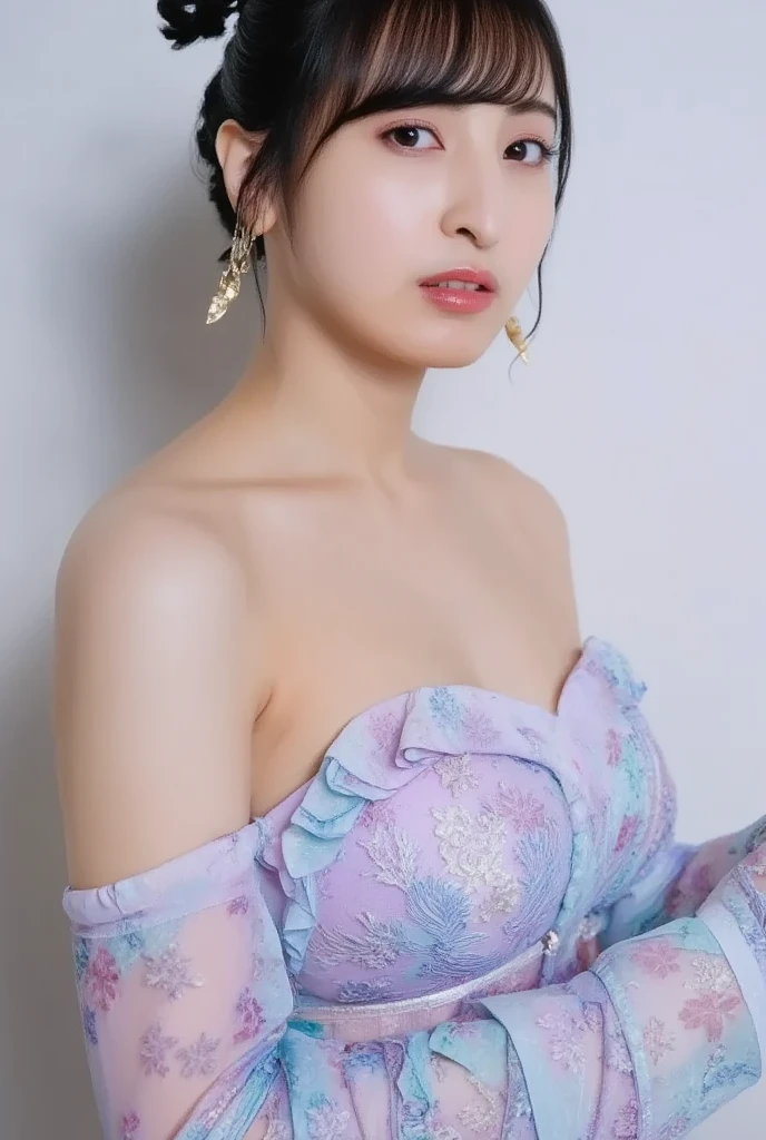colorful, null, Flowers, Magic, Fantasy, That, highest quality,beautiful detailed hijabi,Fascinating face,Tzuyu、Aiu、Your ,Long eyelashes,Wearing a colorful bellydancer,Detailed explanation,huge ,With cleavage, Underbust, Side bust,Looking into the camera, Hogwarts