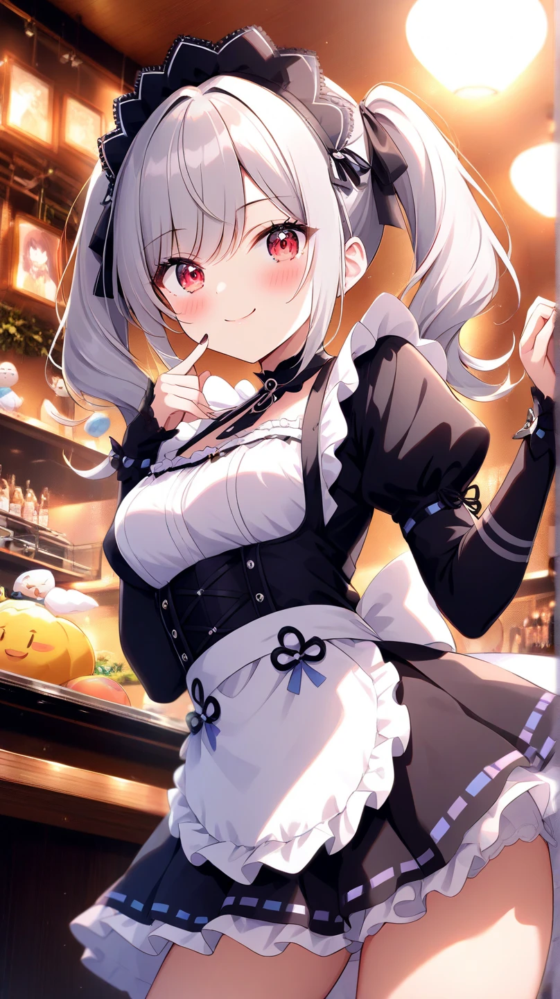 ((masterpiece)),(bestquality),((ultra-detailed)), ((beautiful detailed sky)), ((cinematic lighting)), depth of field, (dynamic angle),detailed lighting,(beautiful detailed eyes), (only apron), worker at coffee shop, red lip, eyeshadow,large breast, sexy, cleavage, bare thighs, noelledef