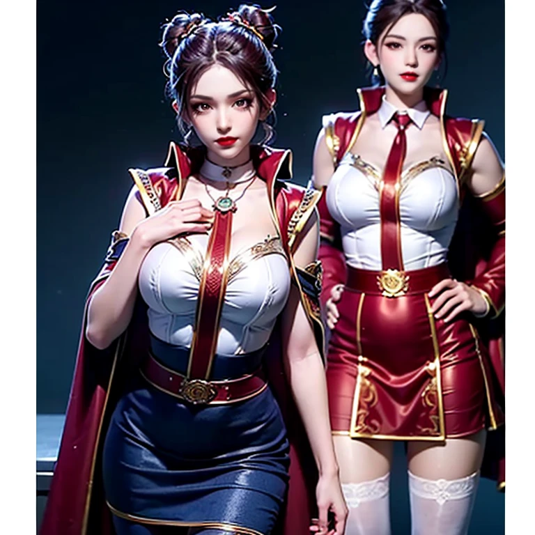 beautiful girl, standing next to her boss, feudal background, Tight-fitting outfits, Panoramic photos to highlight the physiques of both men and women