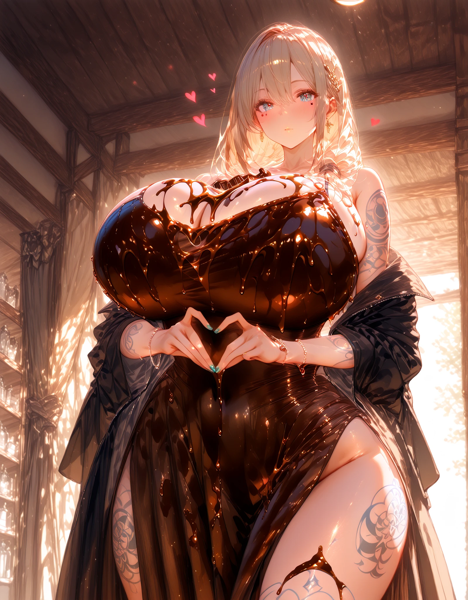 best quality, high resolution, (huge breasts:1.2), (leg lift, standing split:1.2), stage, very dark skin, dqManya, bangs, circlet, earrings, choker, bracelet, armlet, bikini, loincloth, blush, embarrassed, happy, smile