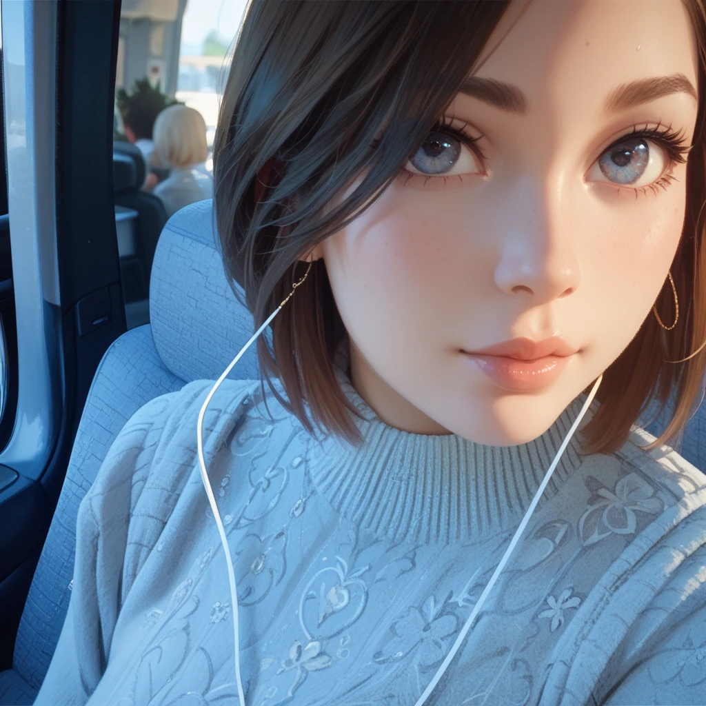 pov, brown long hair, girl, red shirt, short sleeves, orange pants, bangs, 3d, skinny, inside a train, kneeling, nail polish, handjob, foreskin, from above, looking at viewer