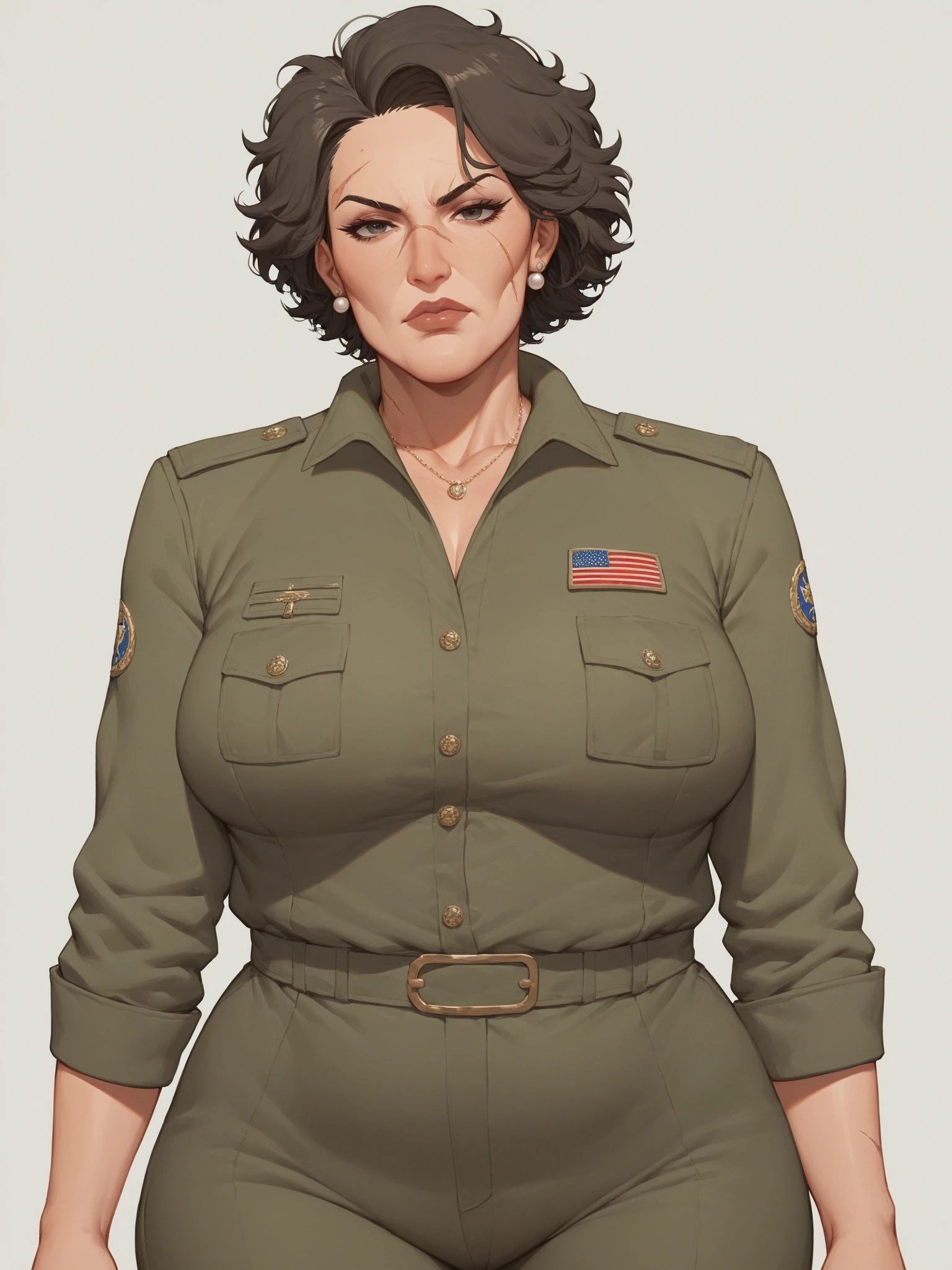 4K, UHD, Extremely detailed cartoon pinup art, 
pear-shaped  figured woman with small ,   pith helmet, khaki shirt, and high-waisted trousers , field of flowers  , 
 toon style art by Karel Thole