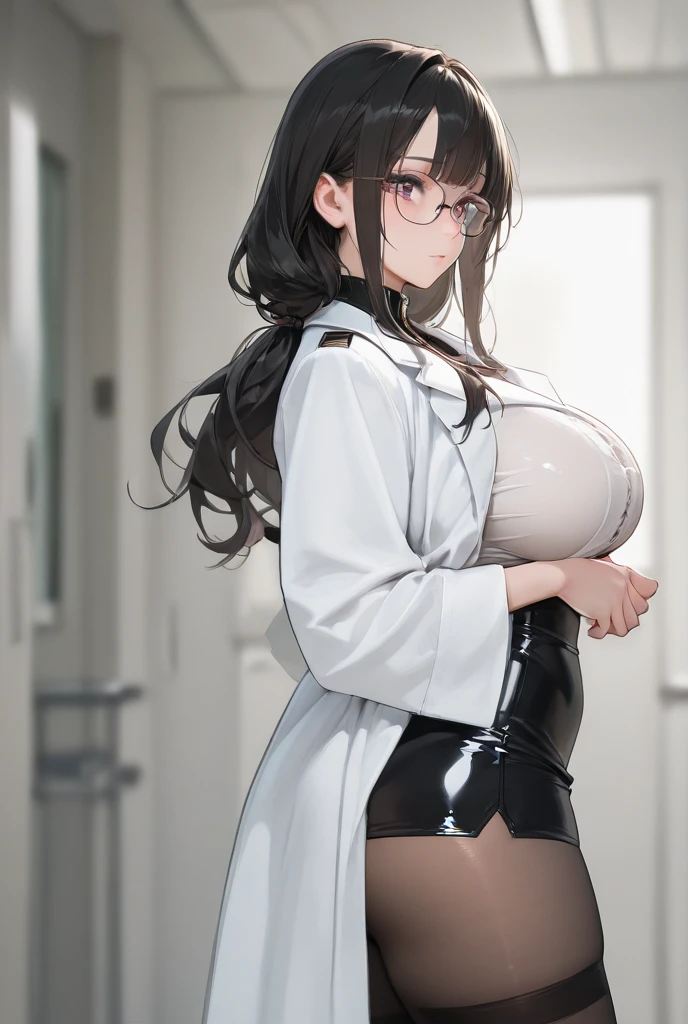 anime character with a very large breast in a black skirt, (doctor), doctor, wearing lab coat and a blouse, (sfw) safe for work, revealing clothes, commission for high res, marin kitagawa fanart, revealing outfit, with a lab coat, with a large breasts, anya from spy x family, nico robin, oc commission, seductive anime girl