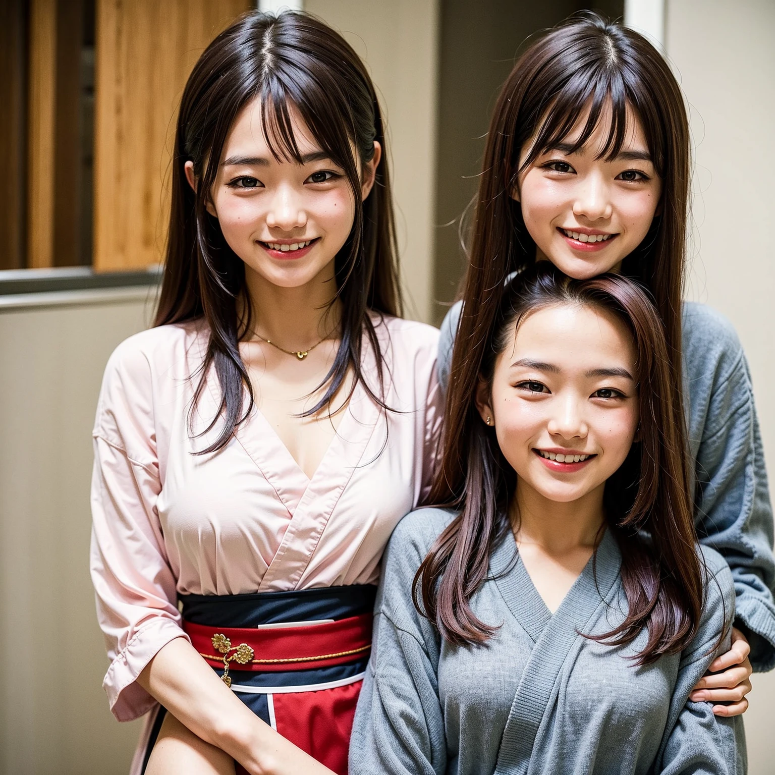 (Best Quality,4K,8K,hight resolution,masutepiece:1.2),Ultra-detailed,(Realistic,Photorealistic,Photorealsitic:1.37),cute-style,dian,Dribbling High Detail 8K,Studio Lighting - V 6, Real life girls, portrait of a japanese teen, 5 girls looking at the camera, Random skirt,Random cute clothes, Random faces, Random curly hair