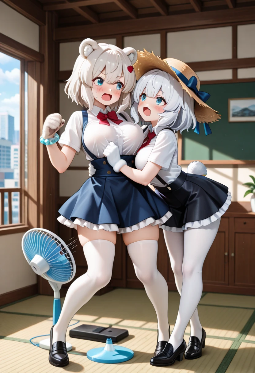hair ornament, bangs,bow,white hair,low twintails,hair between eyes,long hair,hair flower, SFW, green_eyes,v-shaped eyebrows, blush, smile. happy, flower,skirt,wings,dress,lace trim,school uniform,blue skirt,long sleeves,sailor collar, panties under pantyhose ,crotch seam,underwear, highband pantyhose,pantyhose, on back,looking at viewer, (from behind:1.3), clothes lift,skirt lift,lifted by self,looking down, from below, thighs,navel,simple background, {{{beautiful detailed eyes}}},{best quality},{{masterpiece}},{highres},{an extremely delicate and beautiful},game cg,original,extremely detailed 8K wallpaper