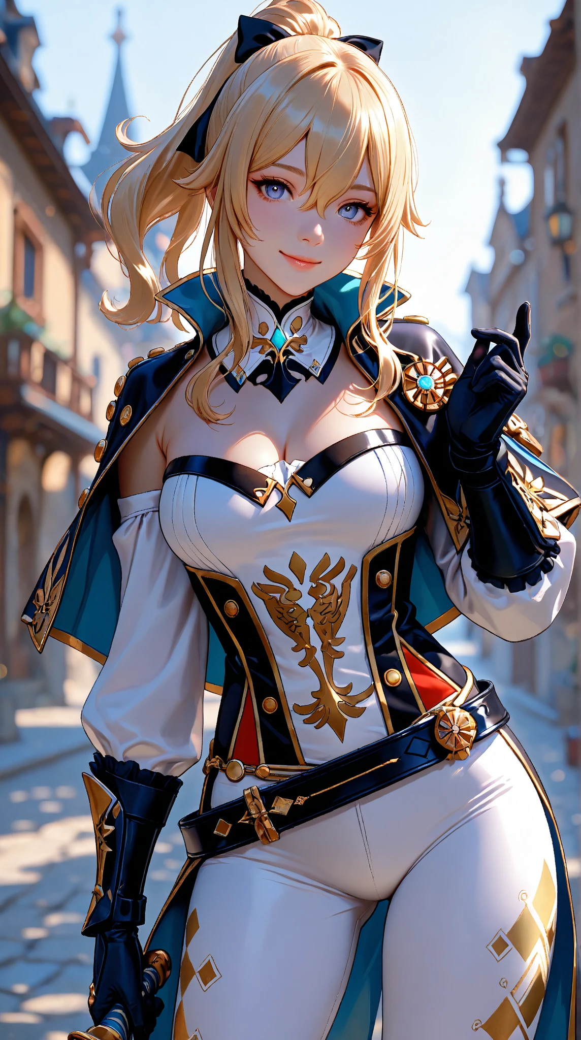 Masterpiece, ultra detail, high quality, 8k cg,slim body, large breast, jeanfavonian, night, blush, bright eyes, pink lip, sexy pose, smile at viewer,